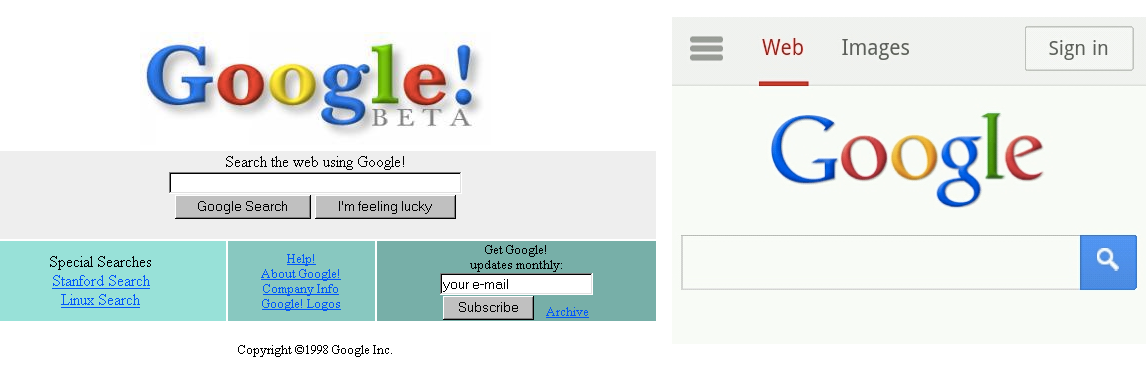 Google from 1998 and from 2014